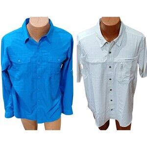 GH Bass & Columbia Fishing Style Shirts - Short Sleeve Beige & Long Sleeve Blue